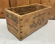 Antique Wood Wilsons Corned Beef Box Crate Rural County Vintage Wooden Primitive