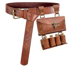 Medieval Belt Pouch Faux Leather 4 Cork Potion Vials Wizard Waist Pack Brown