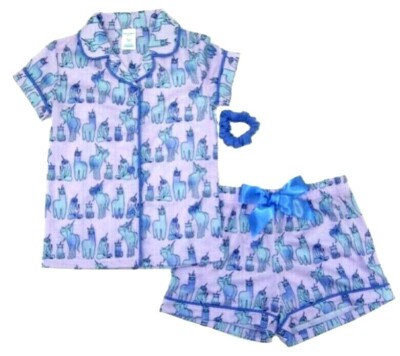 Arizona Little Girls 3 Pc Pajama Set NWT  SIze 4/5    Button Up Purple Critters