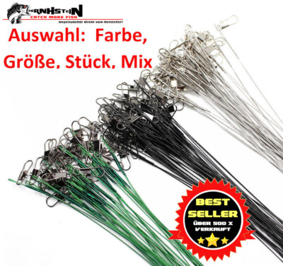 Stahlvorfach Edelstahl Raubfisch 15,20,25 cm 3 Farben m. Wirbel Karabiner Hecht