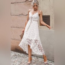 Cupshe Boho lace bohemian Flowy white lace Midi Festival Dress Size S RefCPS008