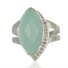 Aqua Chalcedony CZ Gemstone Sterling Fine Silver Engagement Ring Jewelry