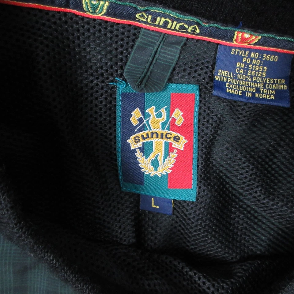 Chaqueta cortavientos vintage Sunice para hombre grande verde a cuadros pulóver bolsillos de golf Foto 3 de 4