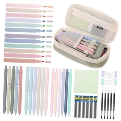  44Pcs Aesthetic School Supplies with Big Capacity Pencil Case, 12 Green