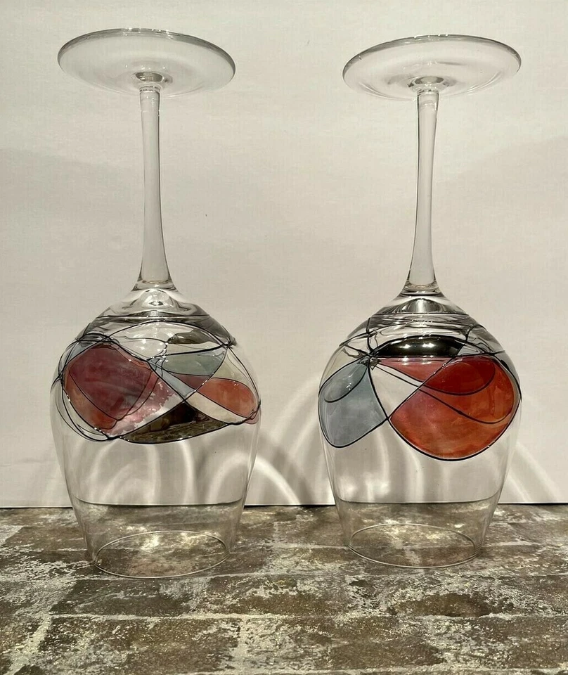 Conjunto de 2 taças de vinho abstratas Milano Romênia 10” de altura  - Imagem 4 de 4