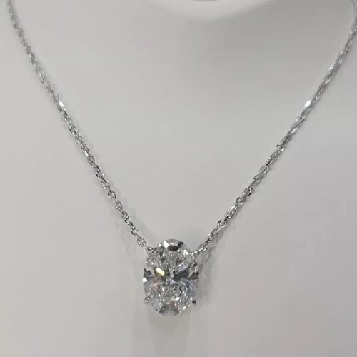 RAR 5.30 Ct Off White Treated Oval Cut Diamond Solitaire Pendant in 925 Silver - Picture 5 of 8