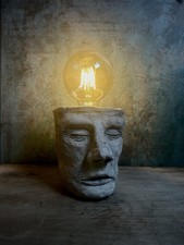Stone Male Crafted Head Table Lamp. Home, Functional Art Sculpture Filament Bulb