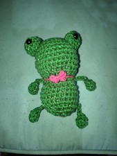 Handmade Crochet Frog Stuffed Animal Plush Pink Bow Small 6-14 in Ages 3-7 Years