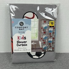 Comfort Bay Kids Sports Shower Curtain 72x72 Baseball Soccer Basketball NEW