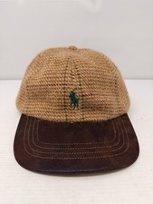 Polo Ralph Lauren Vintage 90s Wool Plaid Leather Suede Rare New wTags Hat Cap