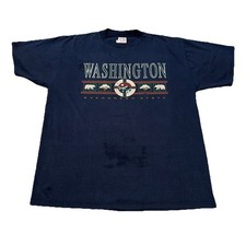 Vintage 90s Washington The Evergreen State Navy Blue Nature Tourist Shirt XL