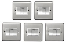 Brushed Stainless Steel Light Switch 10A | 3 Gang 2 Way | Screwed Faceplate