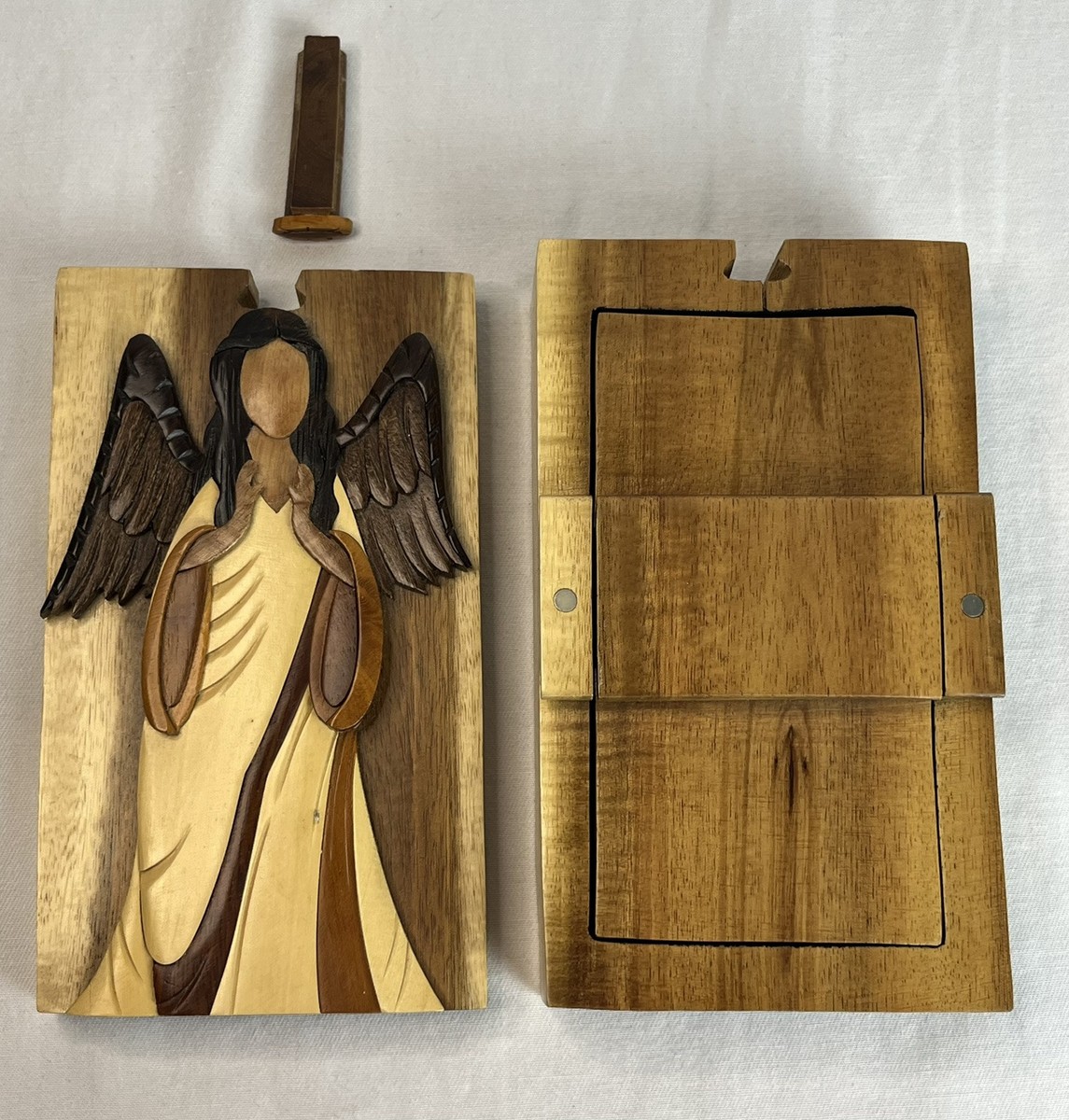 Carver Dan's Wooden Puzzle Box Carved Angel w/ Hidden Compartment