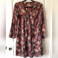 Peruvian Connection Women XS Lace Front Floral Dress Hippy Earth Tones Fall Boho