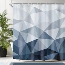 Navy Blue Geometric Shower Curtain 72x72 Inch Minimalist Aesthetic Hooks