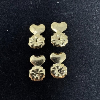(2) Pairs Sterling Silver Monster Earring Backs 925 Gold Tone Hearts