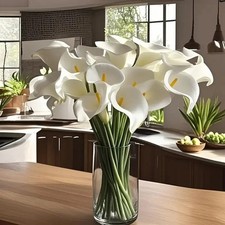 20 Artificial Calla Lily Flowers Real Touch Latex Arrangement Bouquet