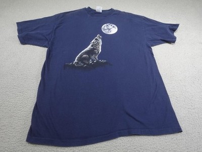 Vintage Wolf Moon Shirt Mens XL Blue Nature Sky Howl Made USA 90s Single Stitch