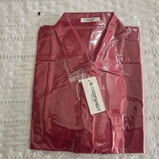 COOFANDY Men Guayabera Cuba Long Sleeve Linen Shirt Red Burgundy Size L New