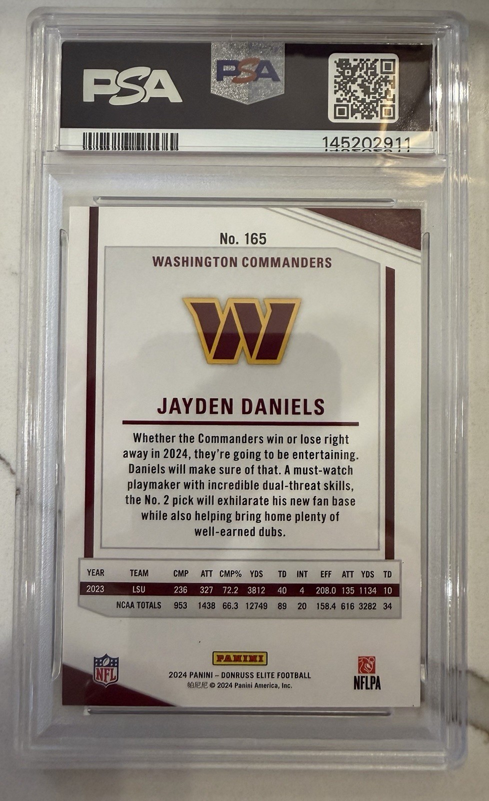 2024 Panini Donruss Elite Jayden Daniels Rookie /999 #165 PSA 8 view 3