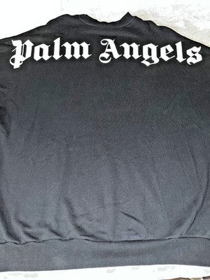 Palm Angels Curved Logo Crew Rare Black Sweatshirt Mens XL