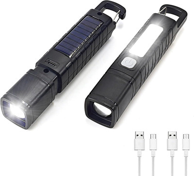 2 Pack Solar Flashlight, Rechargeable Zoomable LED Flashlight, High Lumens Solar