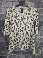 Premise Tunic Top Women's Size S Leopard Print Shark Bite 3/4 Sleeve Scoop Neck