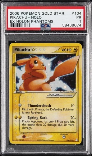 2006 POKEMON EX HOLON PHANTOMS GOLD STAR #104 PIKACHU-HOLO PSA 1