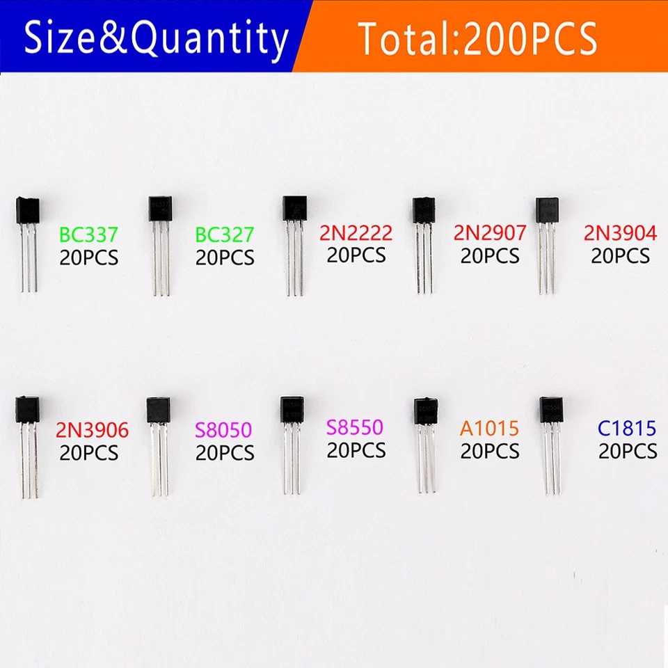 ​​200PCS TO-92 Transistors 10 Types 2N2222 BC337 C1815 DIY Assortment​ - Image 2 of 4