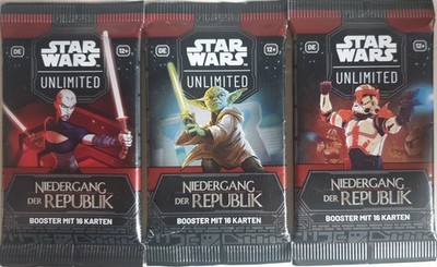 STAR WARS Unlimited, Niedergang der Republik, 3 Booster mit je 16 Karten,Deutsch