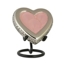 Small/Keepsake Loving Heart Pink- Pewter Brass Funeral Cremation Urn for Ashes