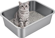 16.93"L Stainless Steel Litter Box with High Sides for Cats and Kittens