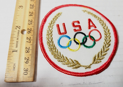 VTG 1984 Summer Olympics L.A. U.S. Embroidered Patch Unused Rings Golden Leafs