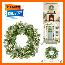 Artificial Greenery Wreath for Front Door, Eucalyptus Leaf, Boxwood, Berries