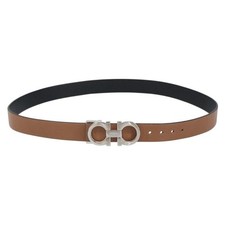 Salvatore Ferragamo Gancini Reversible Belt Leather 34.6" Brown Auth 162547