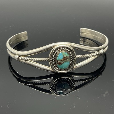 Vintage Indianer signiert HE Sterlingsilber Türkis Südwesten Armreif Armband