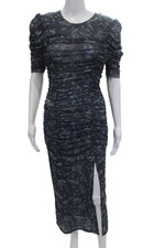 Free People Womens Bodycon Dress Dark Blue Floral 3/4 Sleeve Size XS