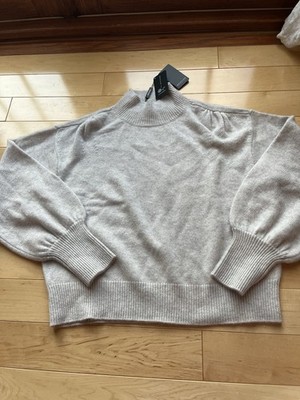 Repeat Luxury Cashmere Sweater 42/L Large Foldover Funnel Neck Ivory Cream