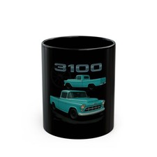 Taza para camioneta Chevy 3100 1956 11 oz negra Aqua Classic Pickup taza de café vintage
