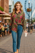 Anna And Frank Medium Vintage Multicolor All Silk Button Down Long Sleeve Shirt
