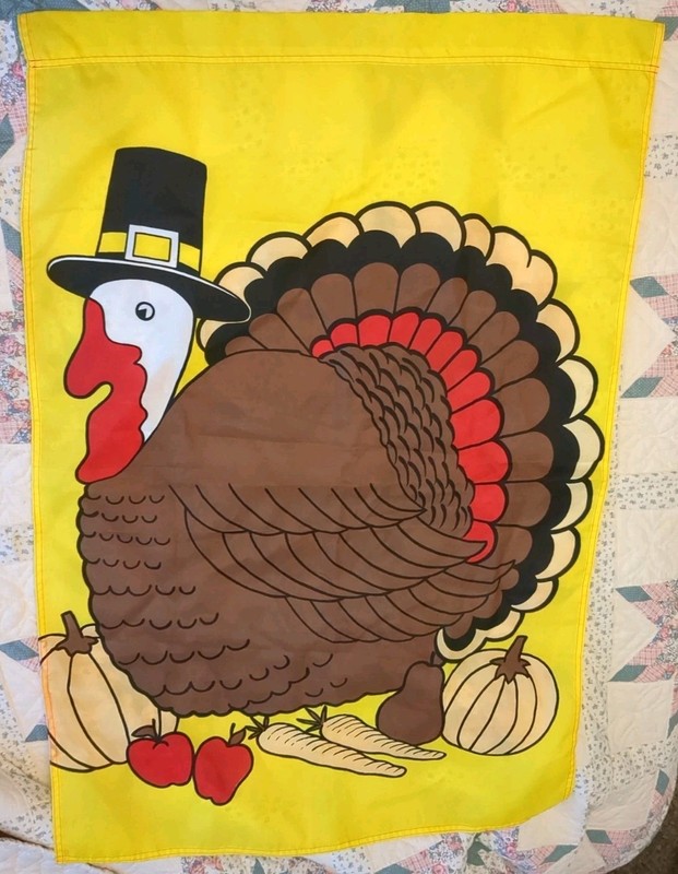 Colorful Thanksgiving Turkey Outdoor Flag Double Sided Garden Yard Fall Holiday 