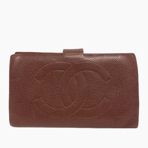 Chanel Caviar Skin Long 2-Fold Wallet Brown Logo MZ 105c18