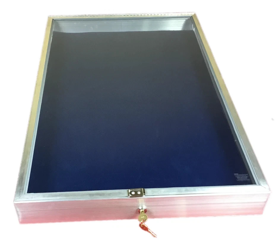 Aluminum Display Case End Opening 22 x34 x 31/4 Knives Cards Gun with BLUE LINER