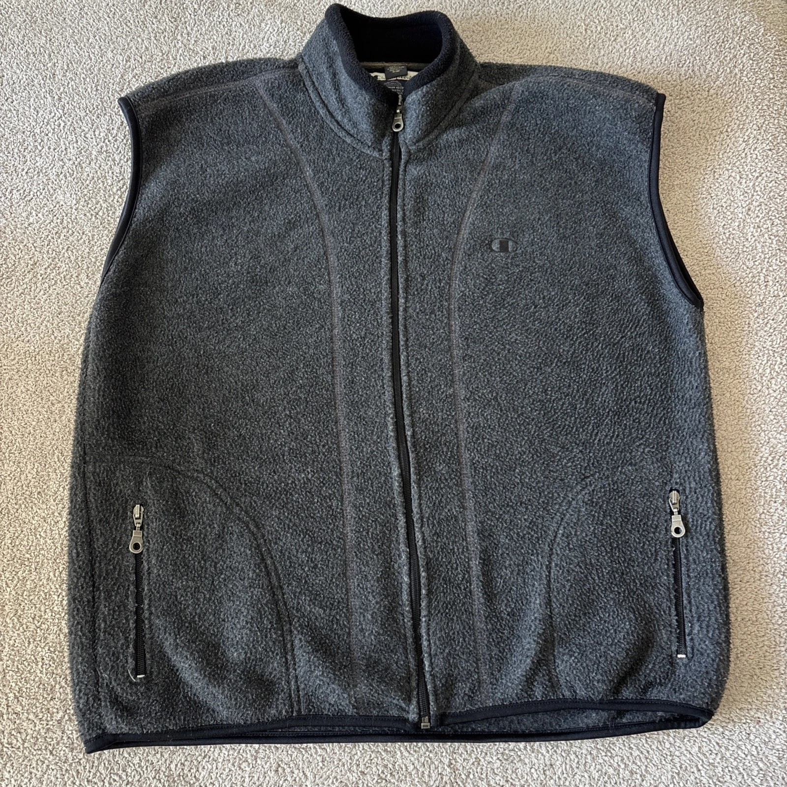 Vintage 90s Champion Fleece Vest Men Lg Grey Oversized Zip Pocket Grunge Granola