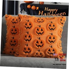 Orange Pumpkin Pillow Covers 18x18 - Pack of 2 - Halloween Decor