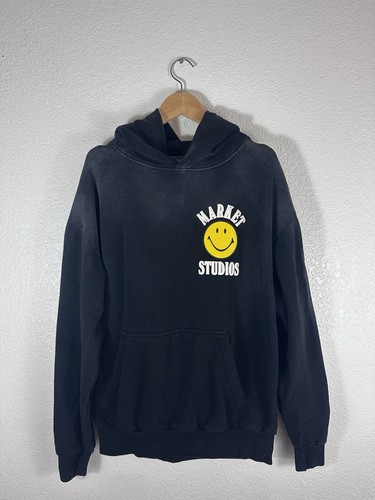Market Studios Smiley Face Pullover Hoodie Black – Size Medium