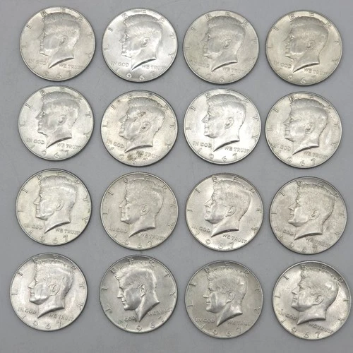 (16) 1967 Kennedy Half Dollar Lot 40% Silver BU/AU Prooflike Coins Uncirculated