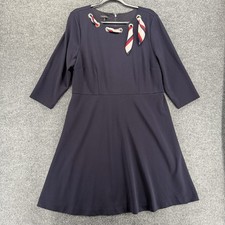 Talbots Dress Womens 16 Blue Round Neck Fit Flare Old Money Quiet Luxury Preppy