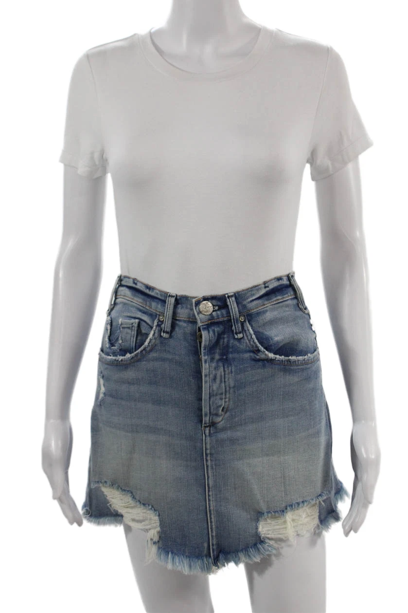 McGuire Womens Mini Blue Skirt Cotton Stretch Short Size 25