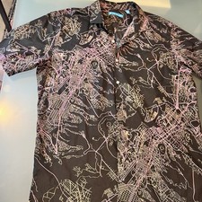 Tori Richard Mens size large Hawaiian Shirt Topographic Map Print made in usa